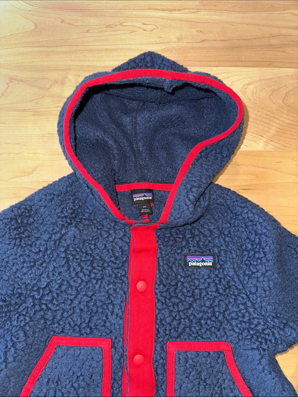 Patagonia Toddler Retro Pile Snap Jacket Navy Blue with Red Trim size 4T - Picture 2 of 9
